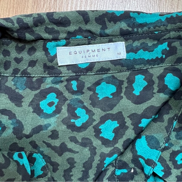 Equipment sheer silk cheetah print teal and green button down blouse - Picture 4 of 12